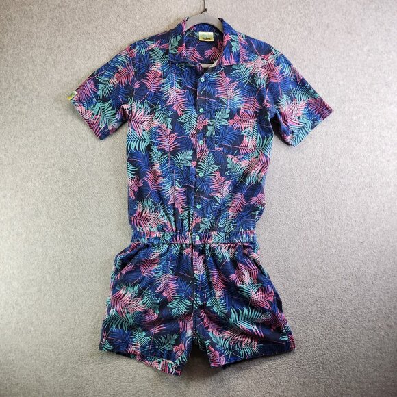 Zesties Romper Mens S Tropical Leaves Print Resortwear Lual Bachelor Party Aloha - Picture 1 of 13